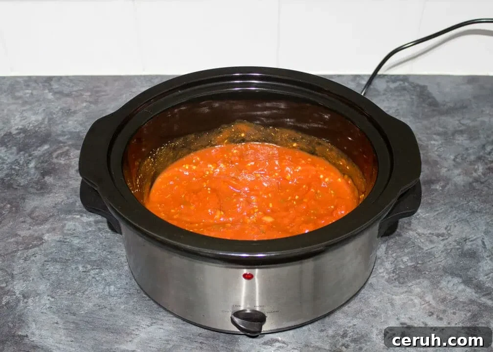 Meatballs sauce in a slow cooker