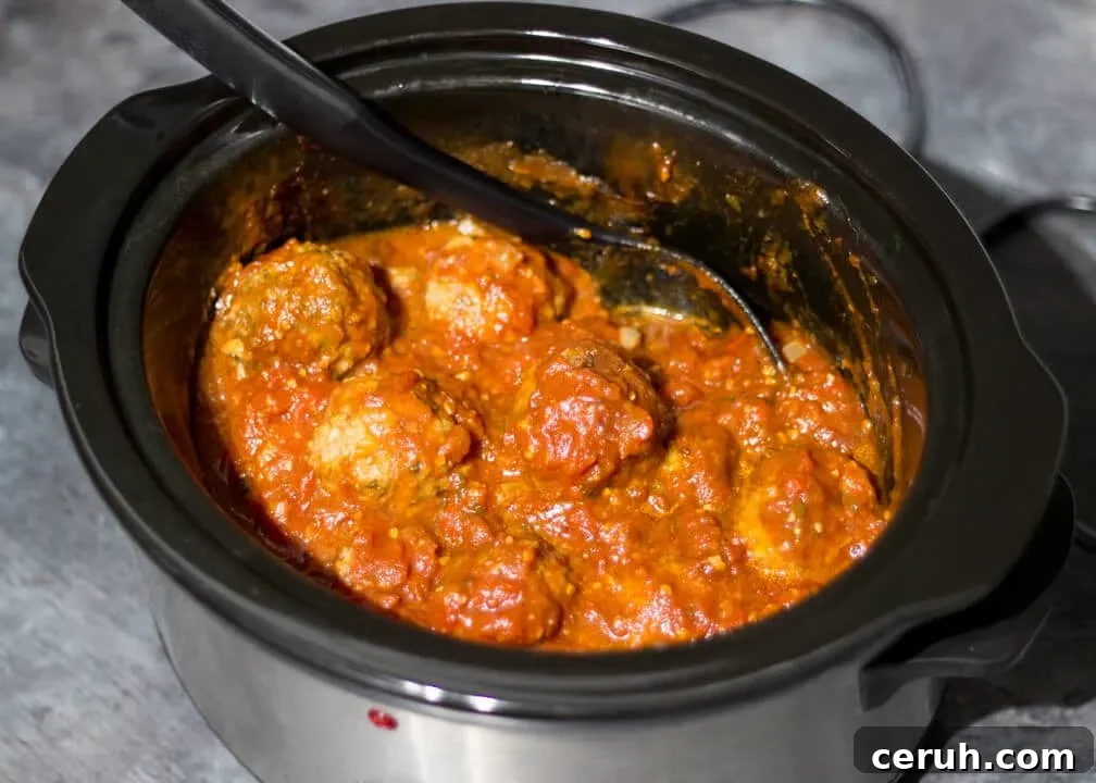 Meatballs in a sauce in a slow cooker