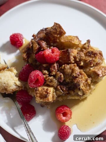 Sourdough French Toast Casserole on a white plate.