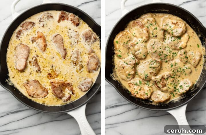 adding pork back into a skillet and finishing cooking it