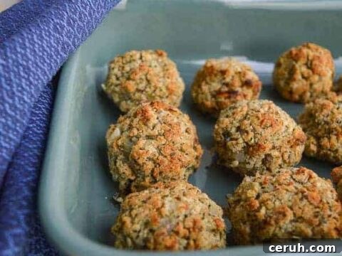 Stuffing balls in a green dish