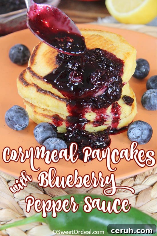 Cornmeal Pancakes with Blueberry Pepper Sauce